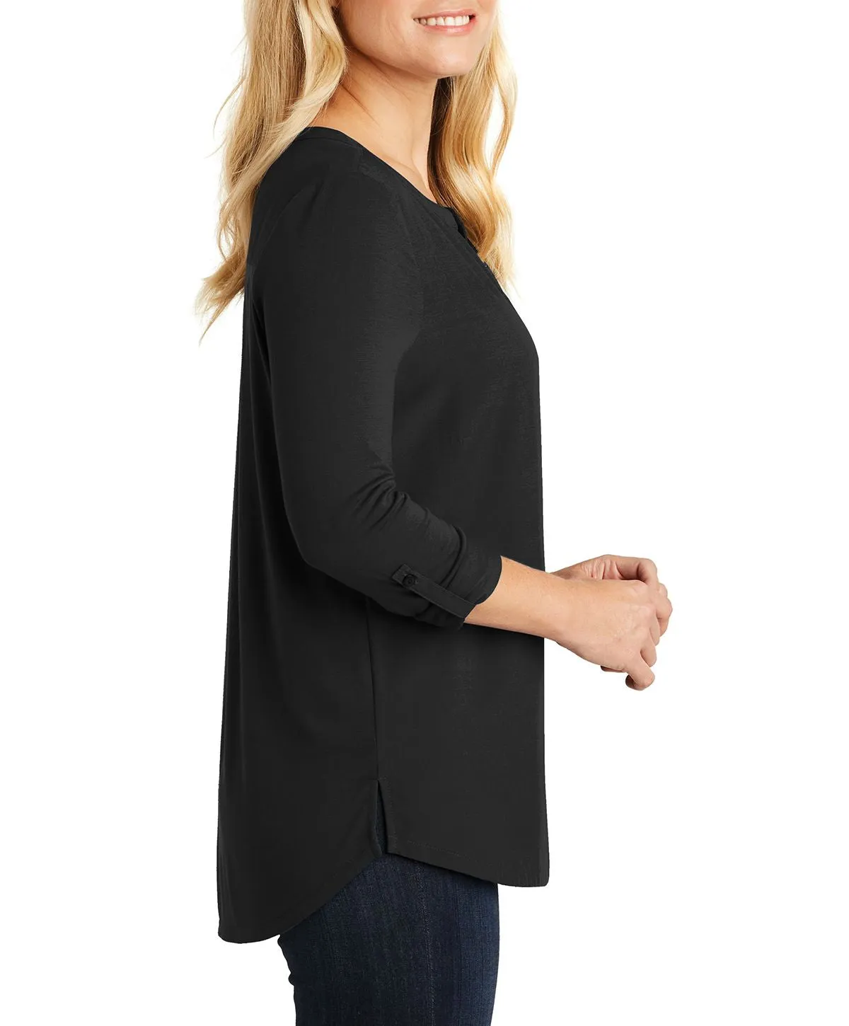 Women's Long Sleeve V-Neck Henley Work Tunic Shirt