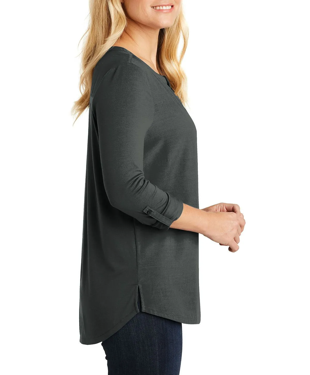 Women's Long Sleeve V-Neck Henley Work Tunic Shirt