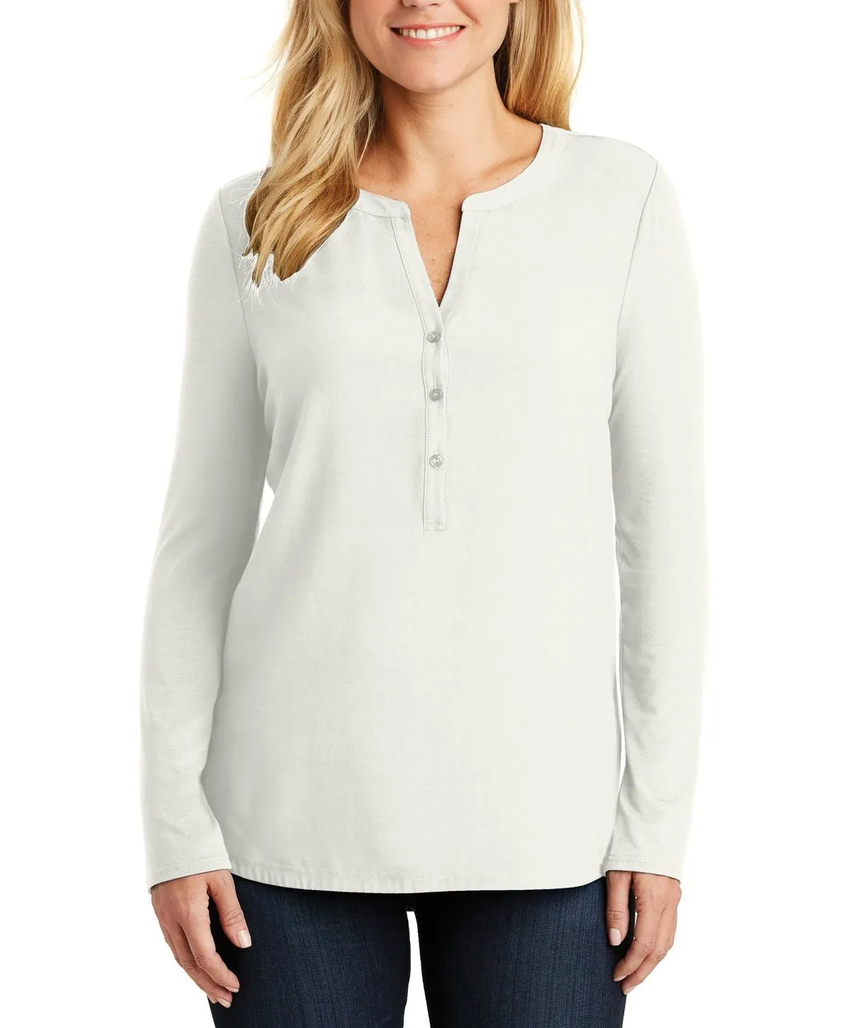 Women's Long Sleeve V-Neck Henley Work Tunic Shirt