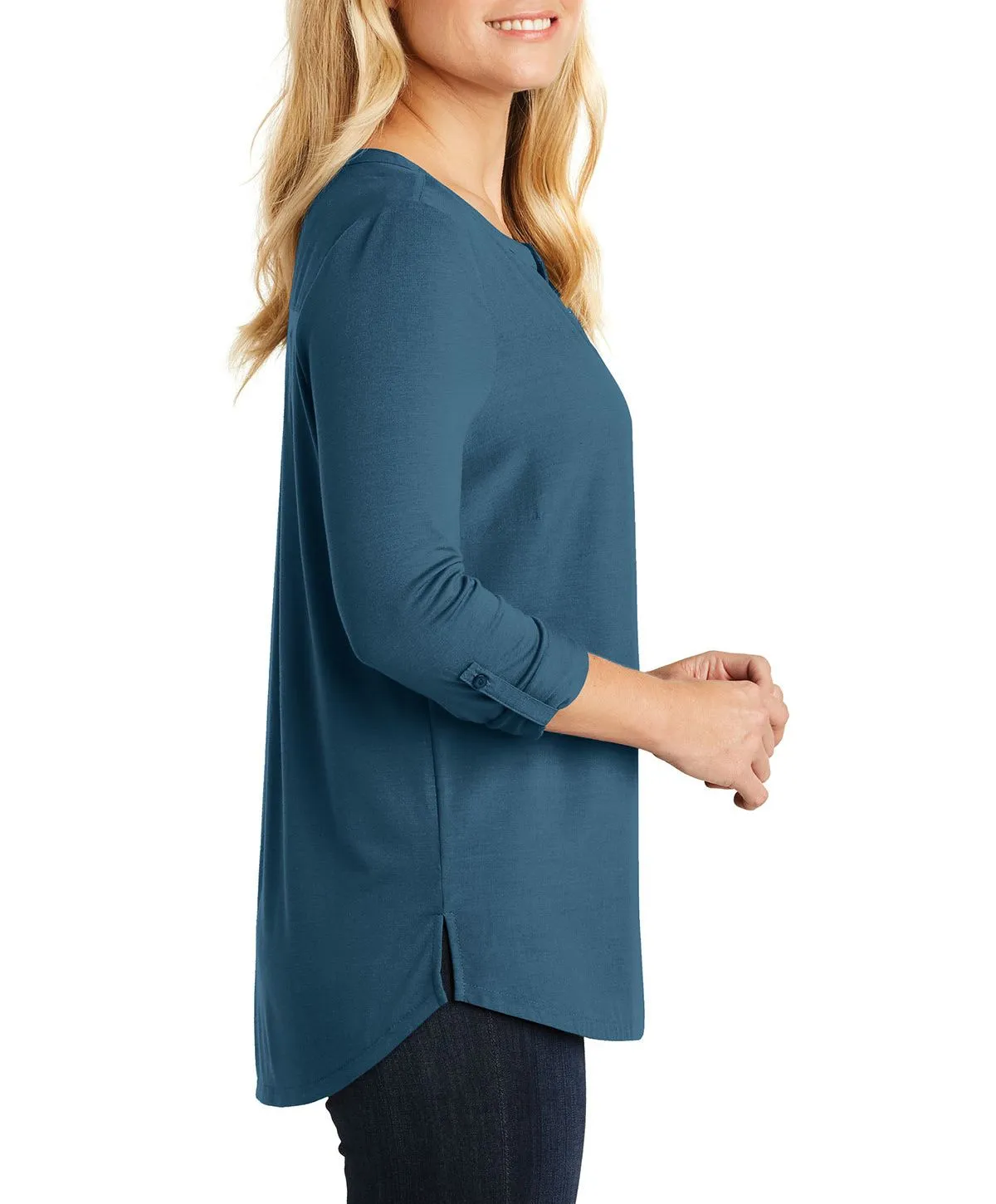 Women's Long Sleeve V-Neck Henley Work Tunic Shirt