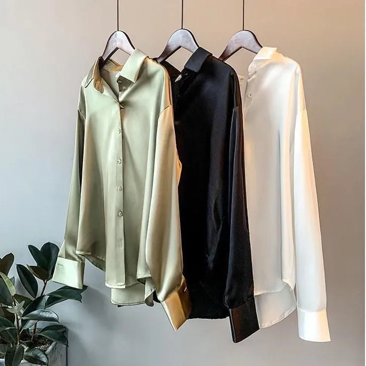 Women's Long-sleeved Satin Shirt