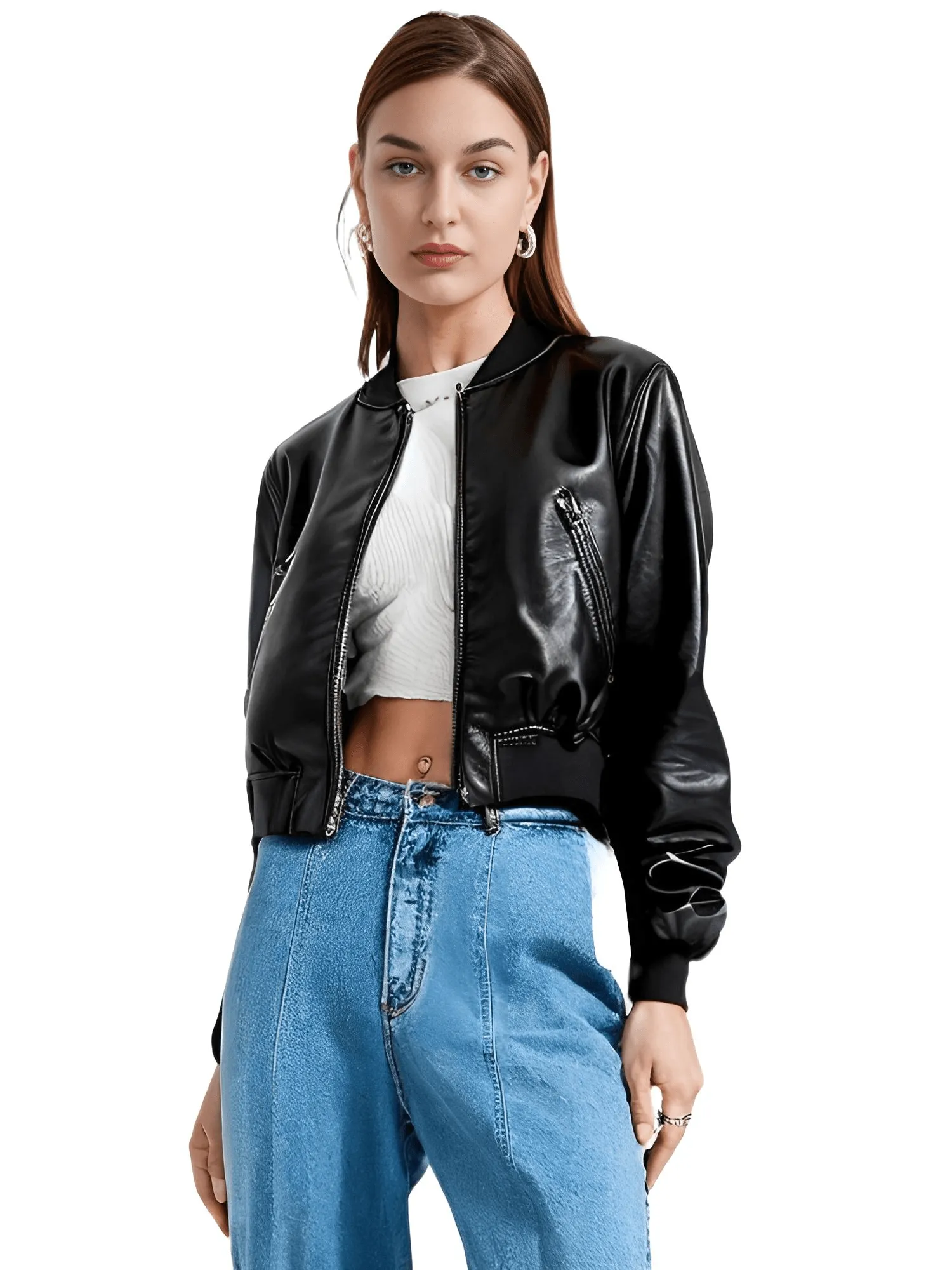 Women's Vintage Imitation Leather Bomber Jacket