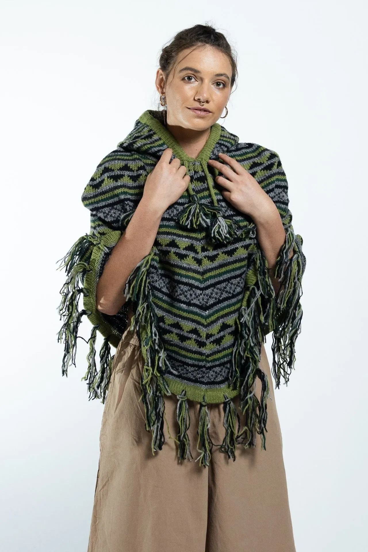 Wool Poncho - Green