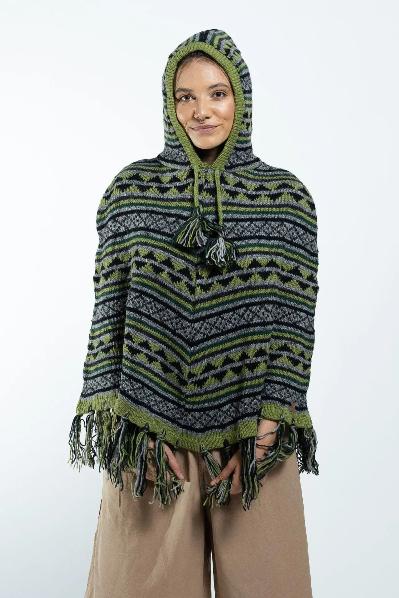 Wool Poncho - Green