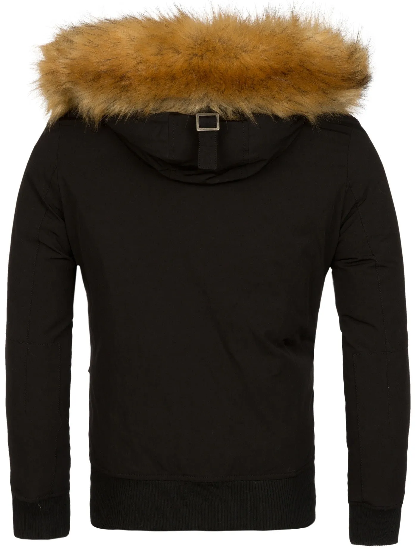 Y&R Men Parka Jacket Detachable Hoodie Fur - Black