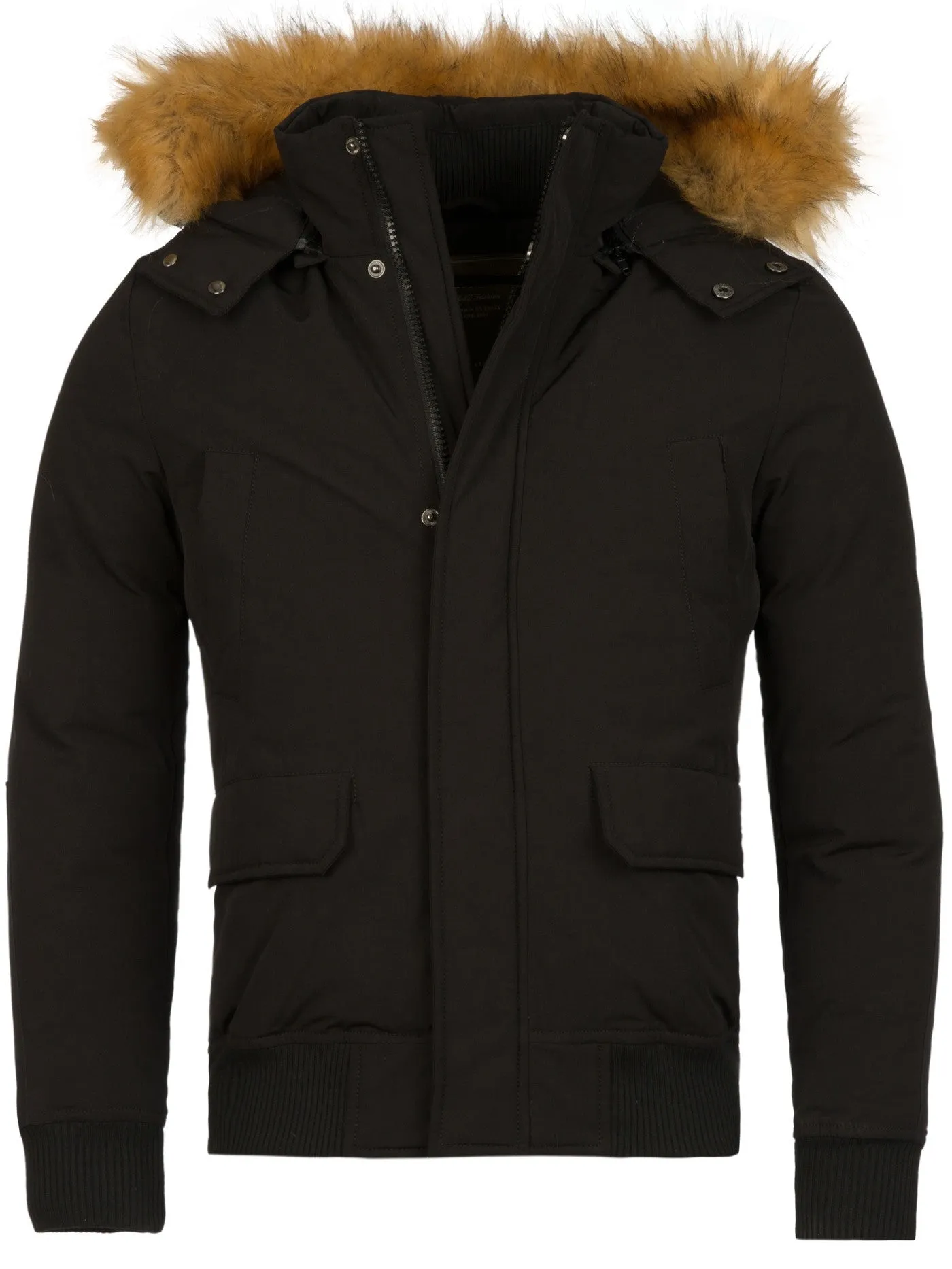 Y&R Men Parka Jacket Detachable Hoodie Fur - Black