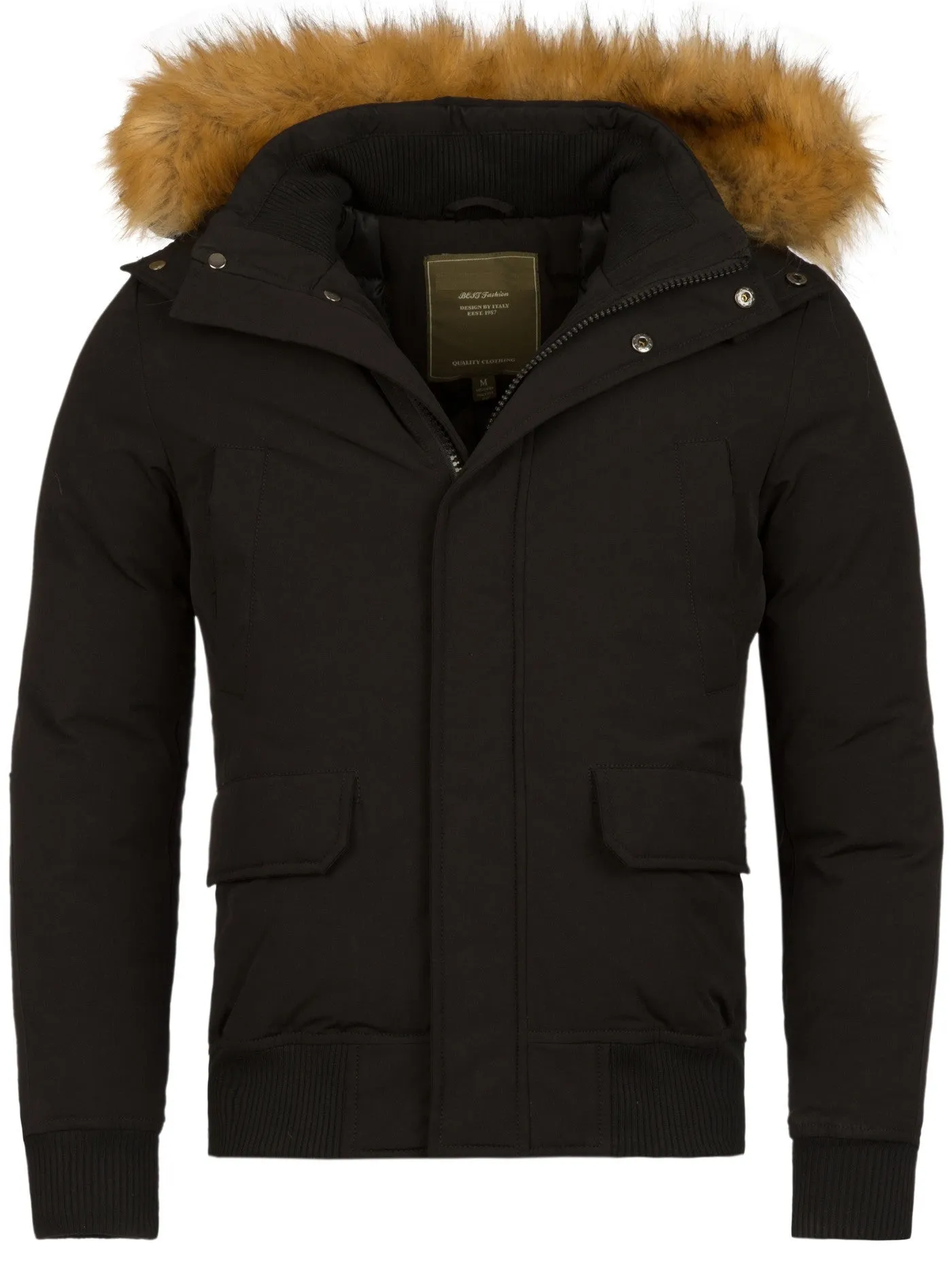 Y&R Men Parka Jacket Detachable Hoodie Fur - Black