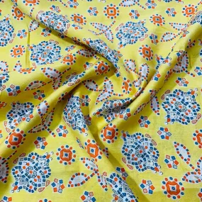 Yellow Bandhani Foil Print Chanderi Silk Fabric