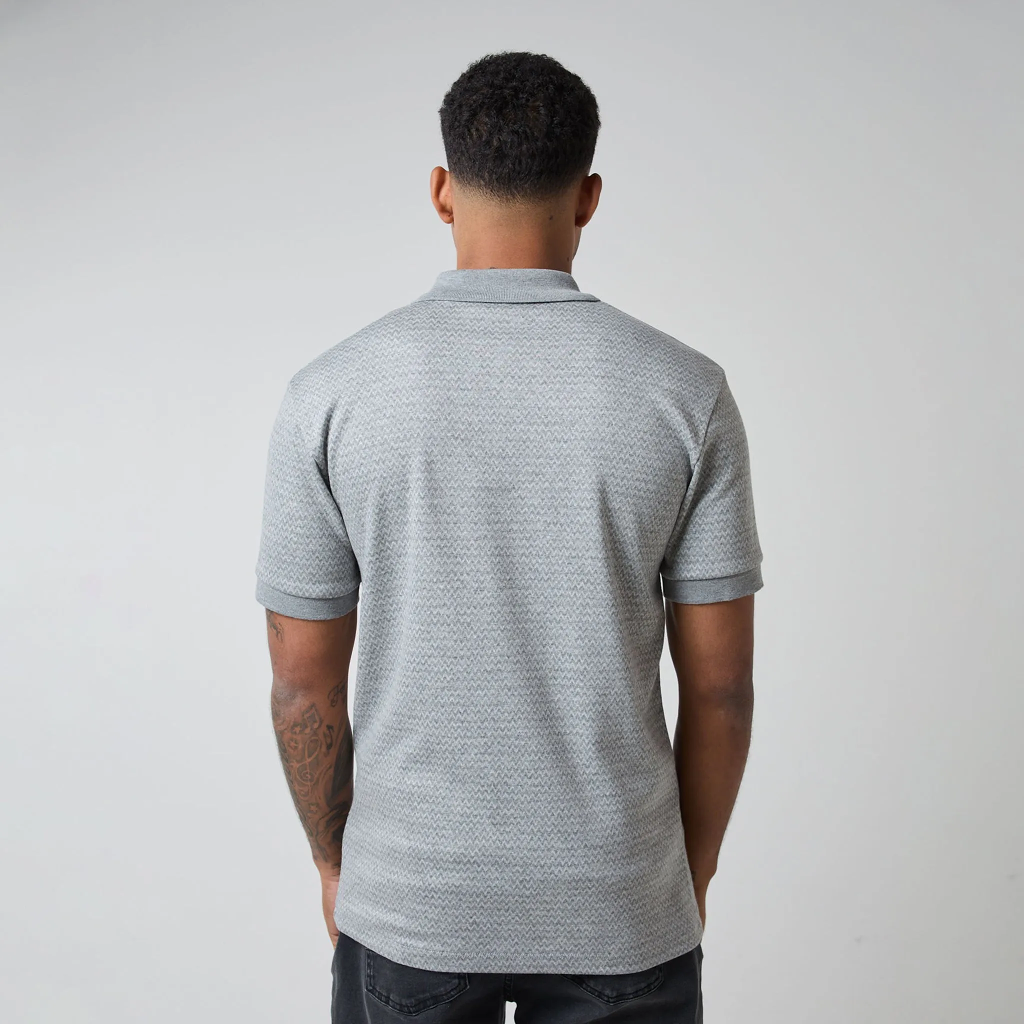 Zigzag Knit Zipped Polo | Grey